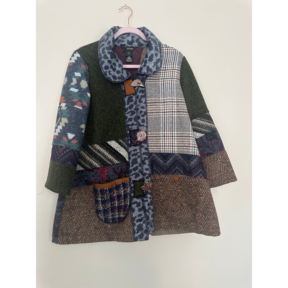 Ali Miles Patchwork Jacket Womens Small Multi Pattern Leopard Paisley Boho Coat